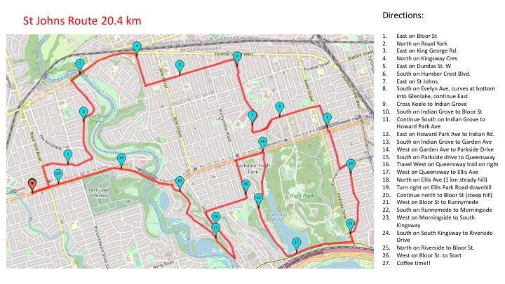 Saint Johns 20 km route map